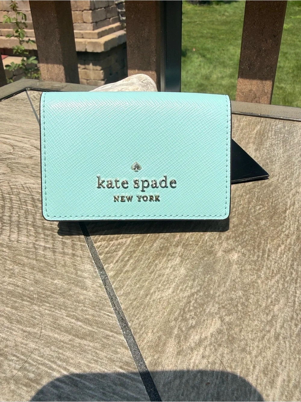 NWOT Kate Spade Teal and White Staci Colorblock Micro Trifold Wallet